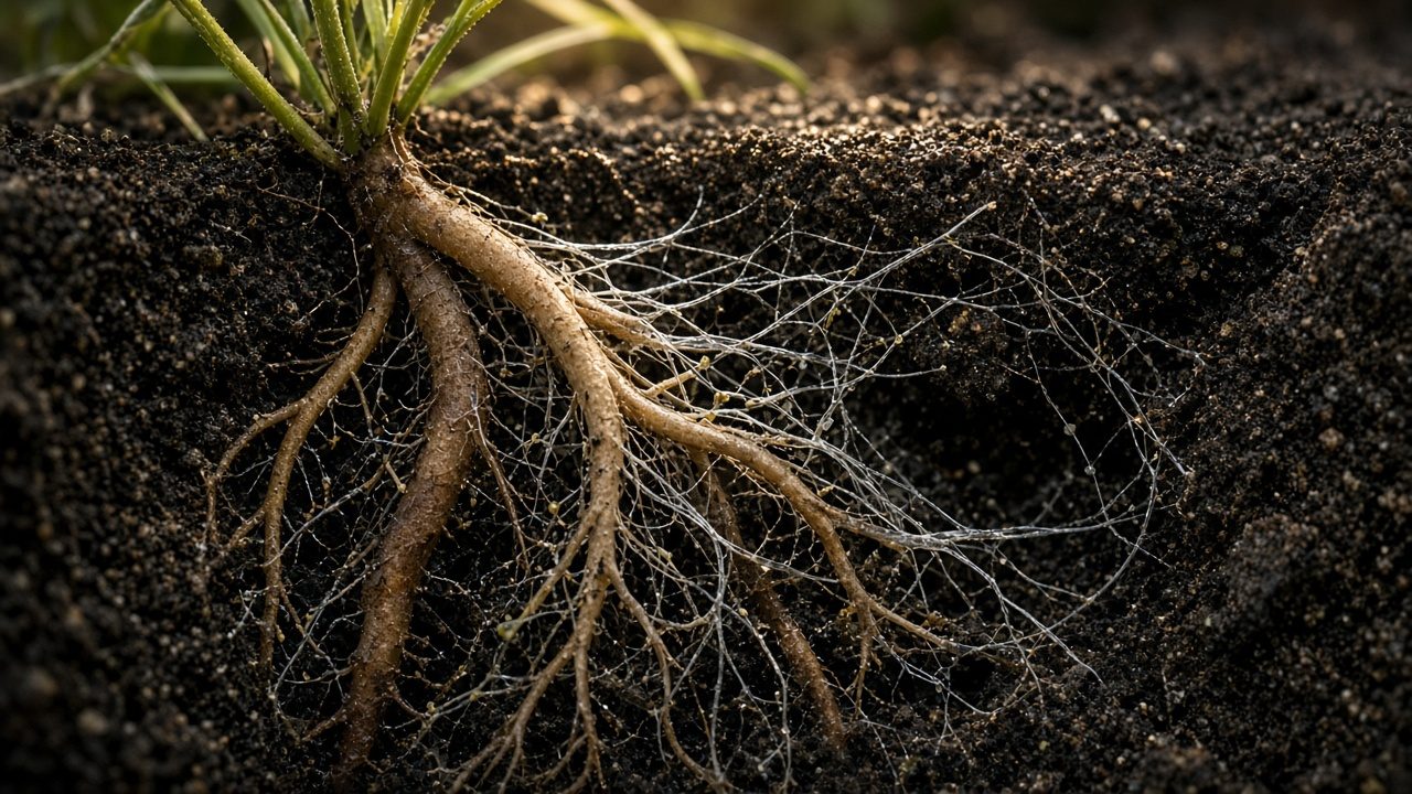 Mycorrhizal network around plant roots